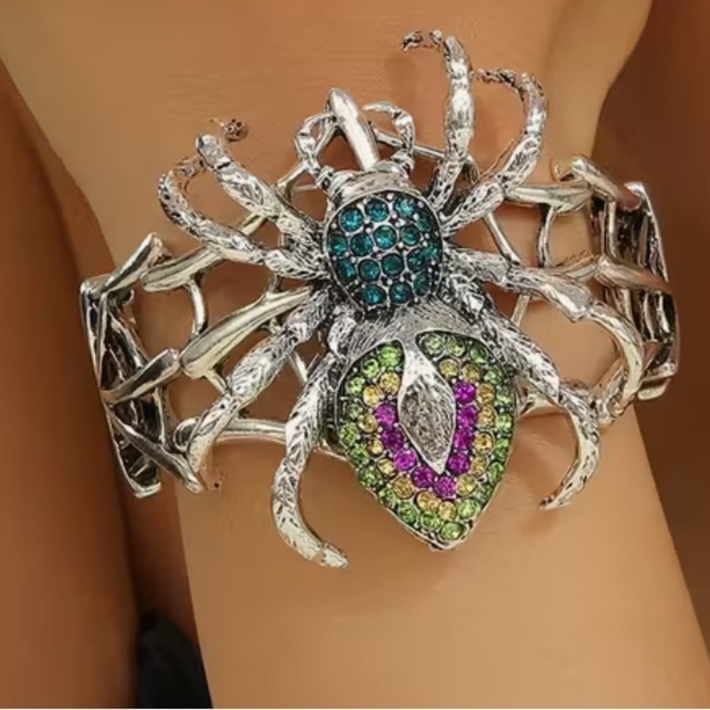 Silver Spider Bracelet with Multicolor Gems - Picture 3 of 3